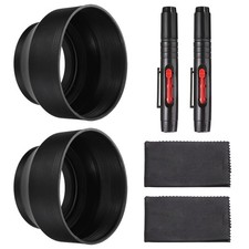 2 Pcs 52mm Rubber Camera Lens Hood Sun Shade/Shield with Cleaning Cloth Pen