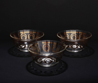 Set of 3 - Mid Century Modern Greta Lippe Condiment Bowls W/ Gold Circles MCM