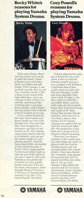 1982 Print Ad of Yamaha System Drums w Cozy Powell & Rocky White