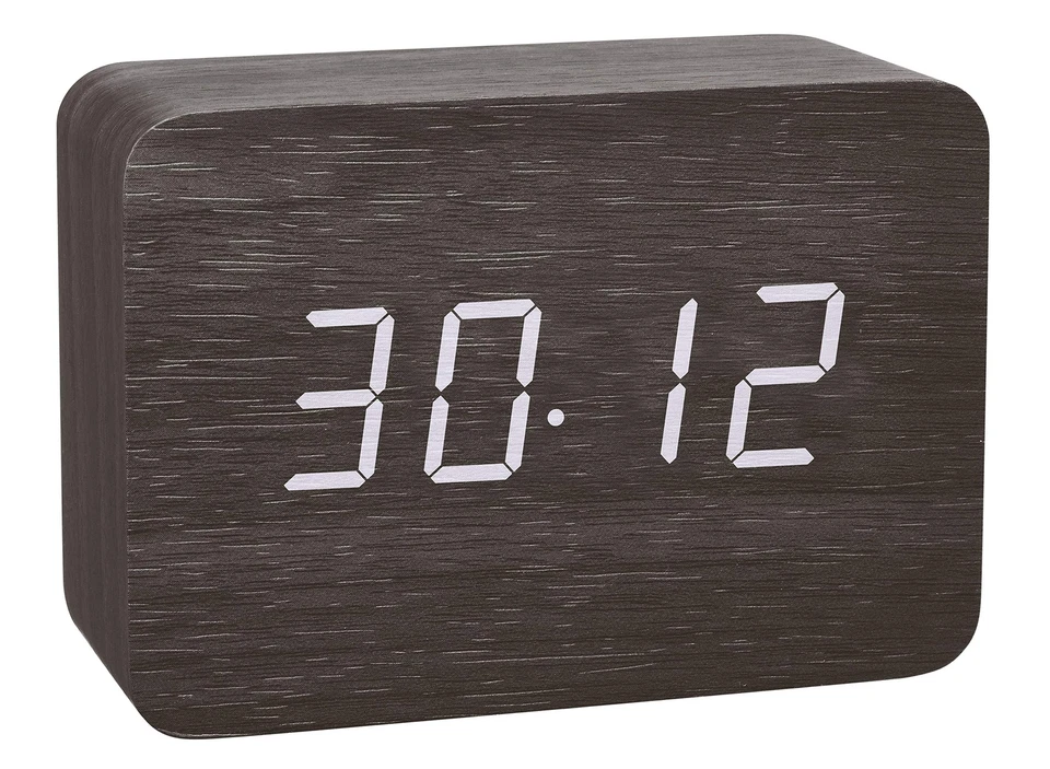 Design Funk-Wecker in Holz-Optik Clocco 60.2549.01 Kunststoff weiß/schwarz L ... - Bild 3 von 4