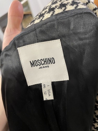 Cappotto lungo lana Moschino Jeans stampa pied de poundstooth nero bianco taglia US12 - Foto 13 di 15