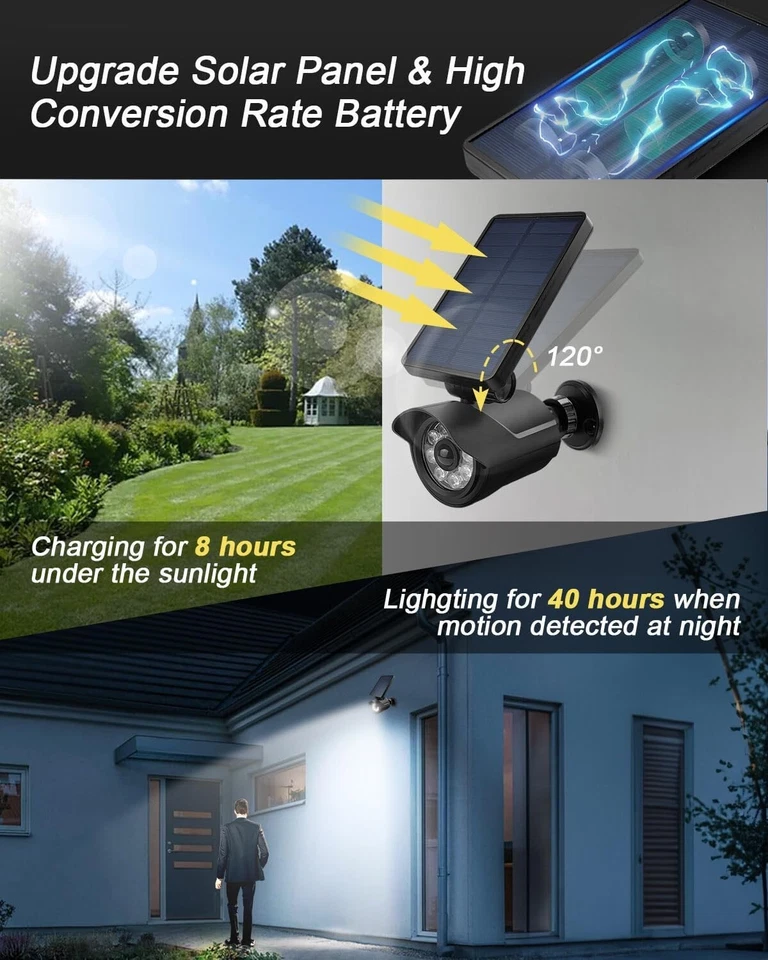 Pack of 2 Solar Motion Sensor 8 LED Dummy Camera Outdoor Security Light in UK - Image 4 of 4