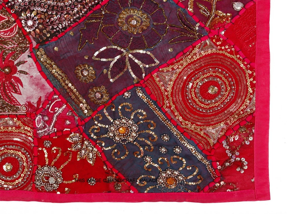 ИНДИЙСКИЕ ВЫШИТЫЕ ВИНТАЖНЫЕ БУСИНЫ ZARI РАБОТА НАСТЕННЫЙ РУЧНОЙ ГОБЕЛЕН ДЕКОР ИСКУССТВО - Изображение 2 из 3