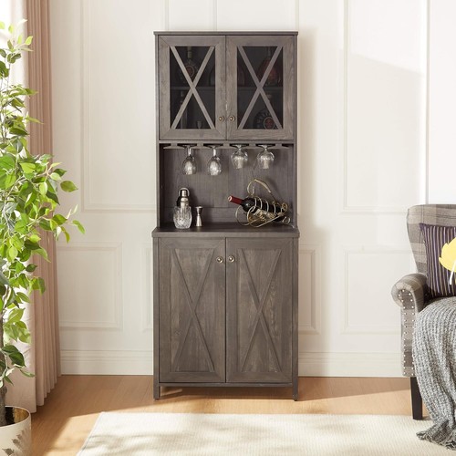67.5'' H Coffee Bar Cabinet,4-Doors Kitchen Cabinet with Open Storage Shelves