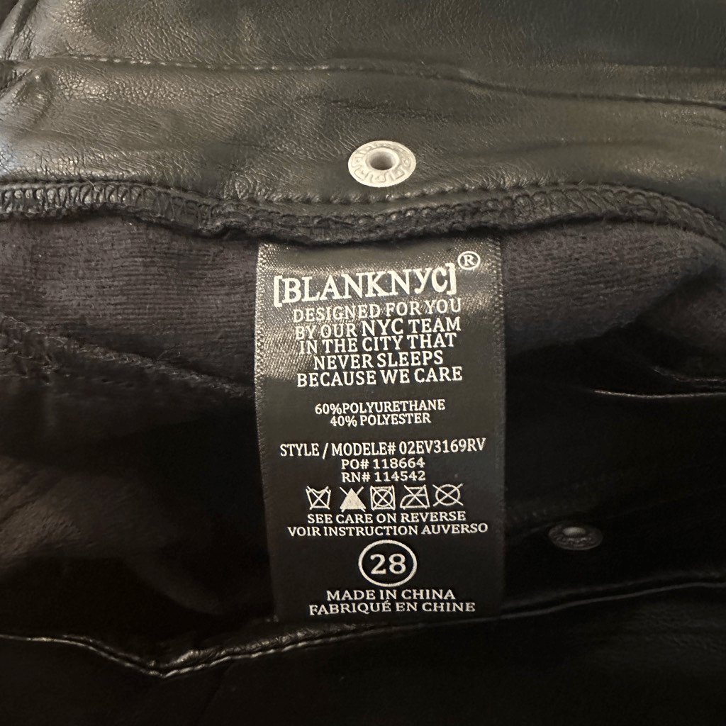 のの  BLANKNYC Vegan Leather Pant in Suspicious Mind, Black size 28 NEW