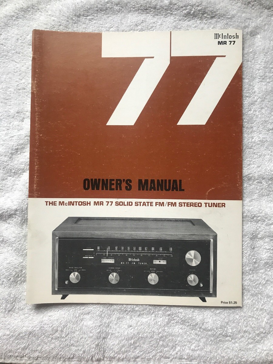 Manuale Originale Utente McIntosh MR 77 &ndash; Sintonizzatore Stereo FM
