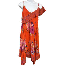 Anthropologie Maeve Dress Size4 Floral Grecia Ruffle Red Motif/orange Summer