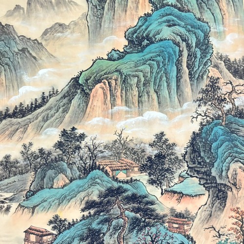 Antico dipinto cinese 68" rotolo sul paesaggio di Zhang Daqian 张大千 青峰云天 - Foto 4 di 8