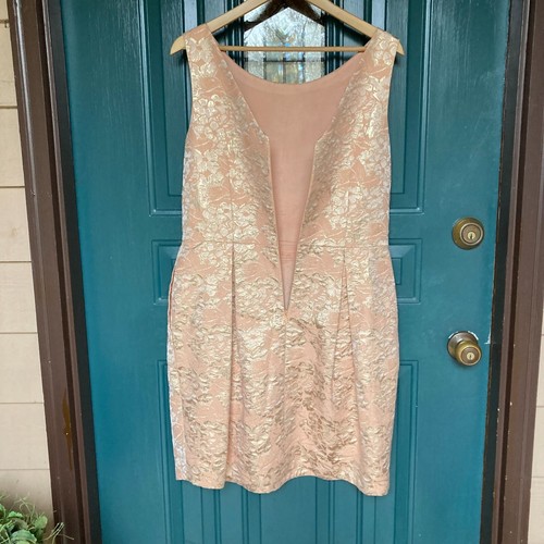 Eliza J Dress Womens 14 Peach Gold Jacquard Lace Pleated Soft Girl Fairy RP$212 - 第 12/18 張圖片
