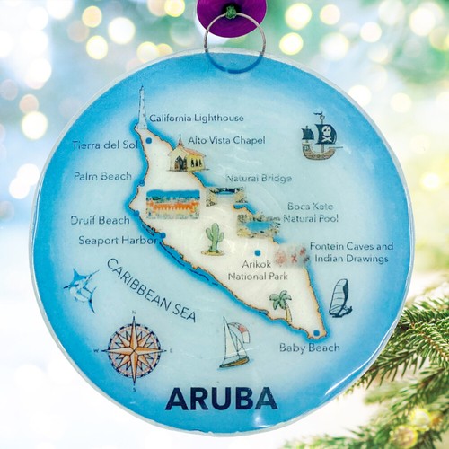 Aruba Decorazione Albero di Natale - Arte Vetro Cattura Luce Mappa Decorazione da Appendere - Foto 3 di 4