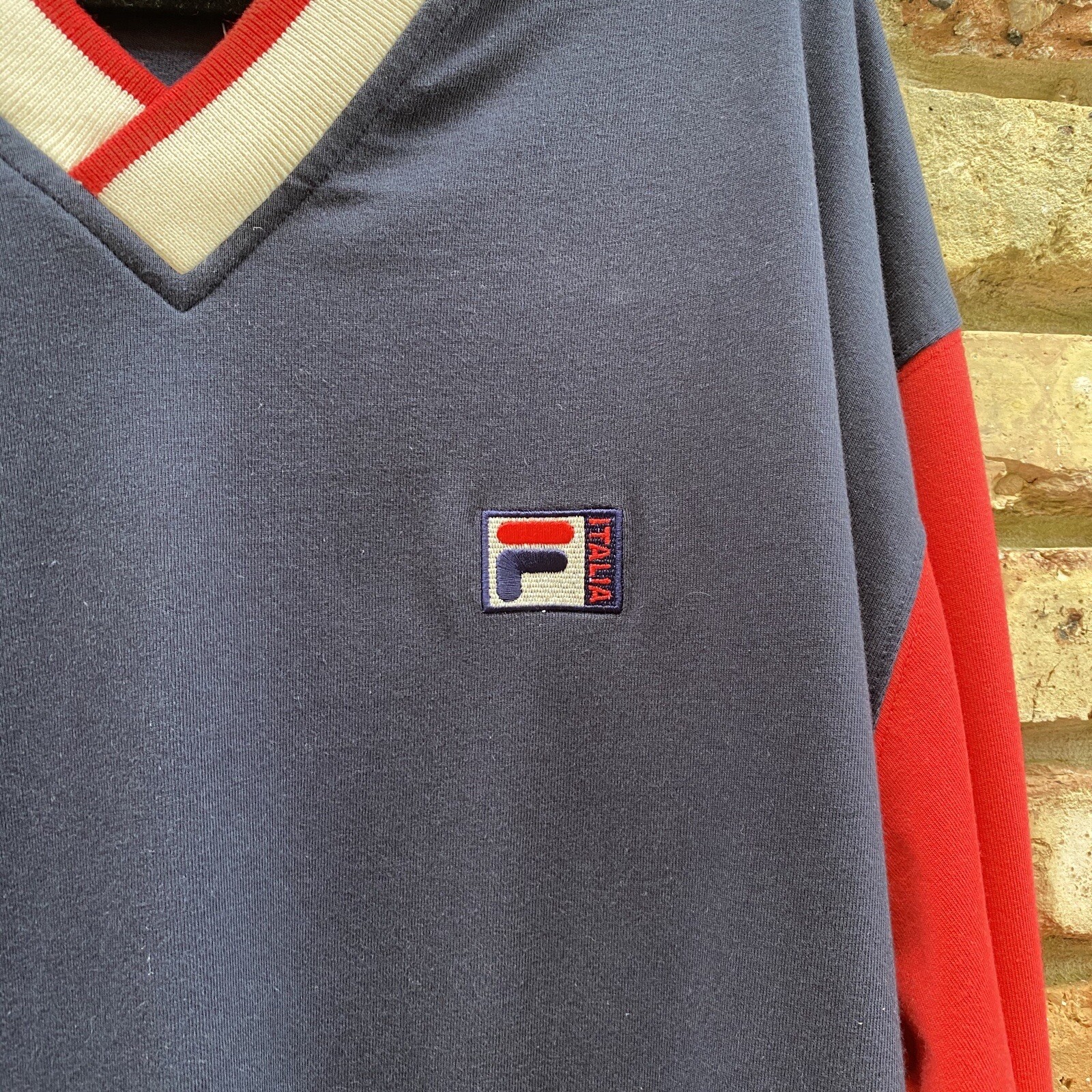 Vintage Fila Italia Men Long Sleeve Red White Blue Shirt XL Embroidered Logo