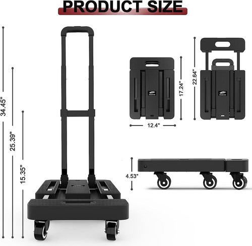 Folding Hand Truck Dolly, Portable Dolly for Moving, 500LB Luggage Cart Dolly - Picture 2 of 6
