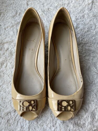 Rare Vintage Coach Wedges 5.5US Rich Creamy Color In Patent Leather
