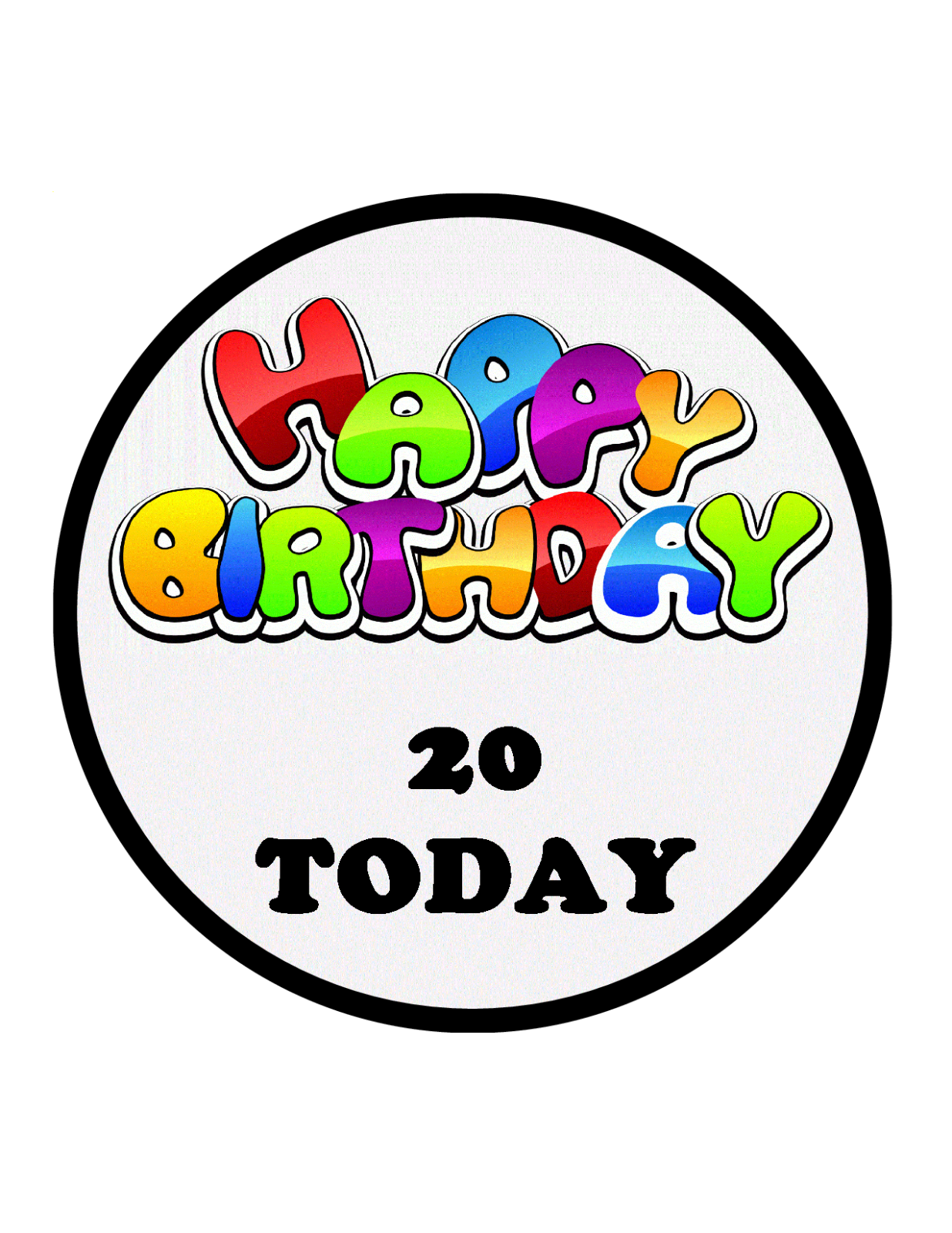 20th Happy Birthday 7.5 PREMIUM Edible RICE CARD Cake Topper twenty 20 TODAY D13