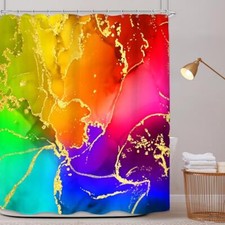 Abstract Colorful Marble Shower Curtain Modern Rainbow 60Wx72H Rainbow Marble