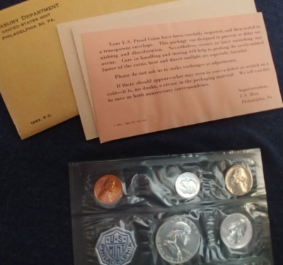 1963 US Silver Mint Proof Set, 5 Coins, With COA in Original Envelope ...