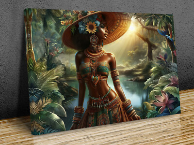 Beautiful Girl in tropical Paradise Digital Art mounted canvas print