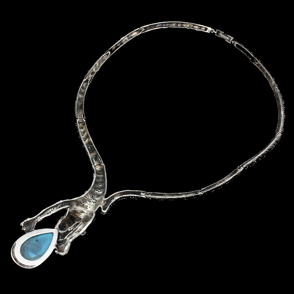 925 Sterling Silver Necklace Pear Turquoise Stabilized Ruby Marcasite Gemstone - Image 3 of 4