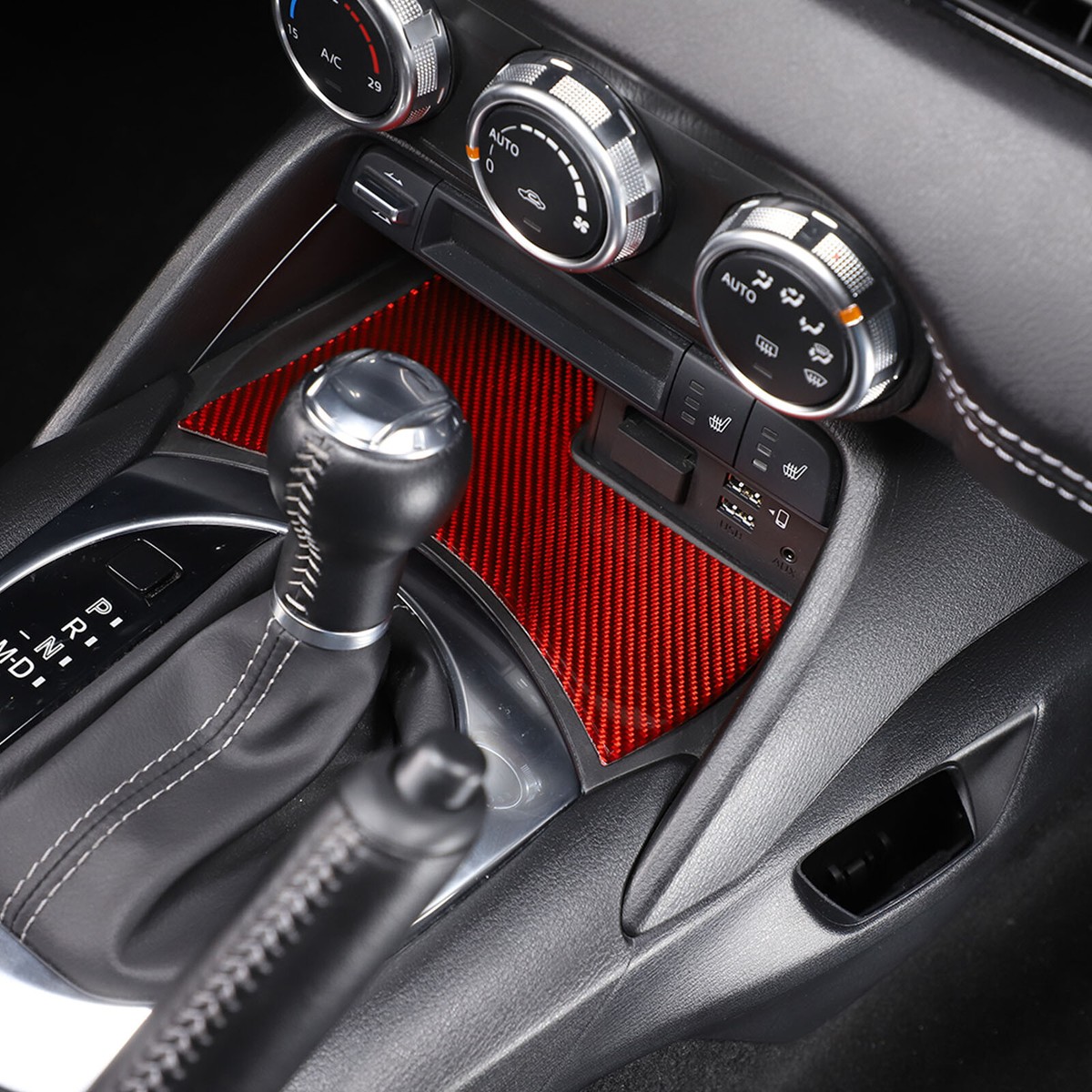 Carbon Fiber Red Interior Center Storage Slot Trim Fits For Mazda