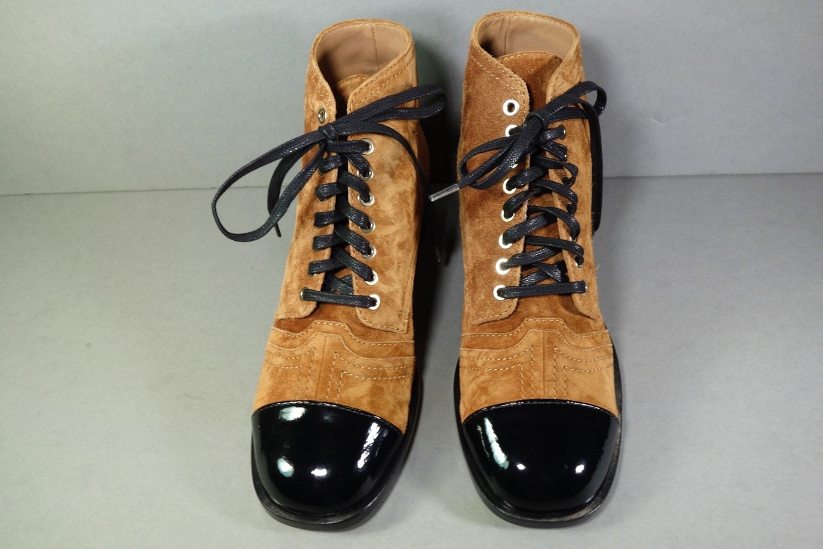靴 CHANEL 40,5 Chanel Combat Boots Black 40.5 Shiny Patent Calfskin Quilted