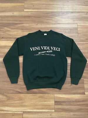 Vintage 90 s Veni Vidi Vegi Salad Crewneck Sweatshirt Green Adult Size Medium 