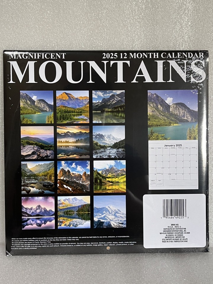 2025 Wall Calendar MOUNTAINS 12 Months 12” X 24” When Opened FREE