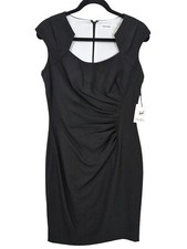 Calvin Klein Sheath Dress Womens 6 Black Cap Sleeve Cut Out Neck LBD Career Date