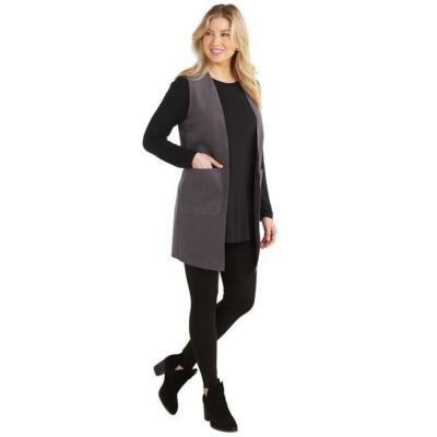 Mud Pie Womens Jackson Gray Felted Pocket Dressy Vest Small