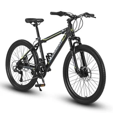 24 Inch Shimano 21 Speed Steel Frame Mountain Bike Double Disc Brakes