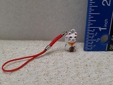 LUCKY CAT BELL CHARMS Kitty Maneki Neko Brass Hanging Phone Strap Set