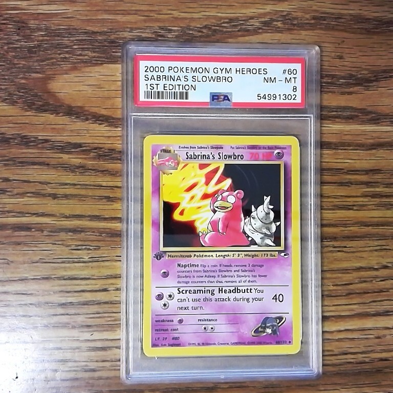 Sabrina's Slowbro 60/132 GYM HEROES 1st Edition Graded Pokemon Card - PSA 8