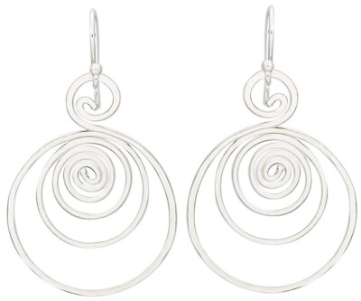 1 Paar Sterlingsilber 40x24mm Draht Arbeit Spirale Rund Wirbel Ohrringe *