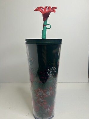 Starbucks Holiday Poinsettia 24oz Venti Tumbler w/Silicone Flower Topper