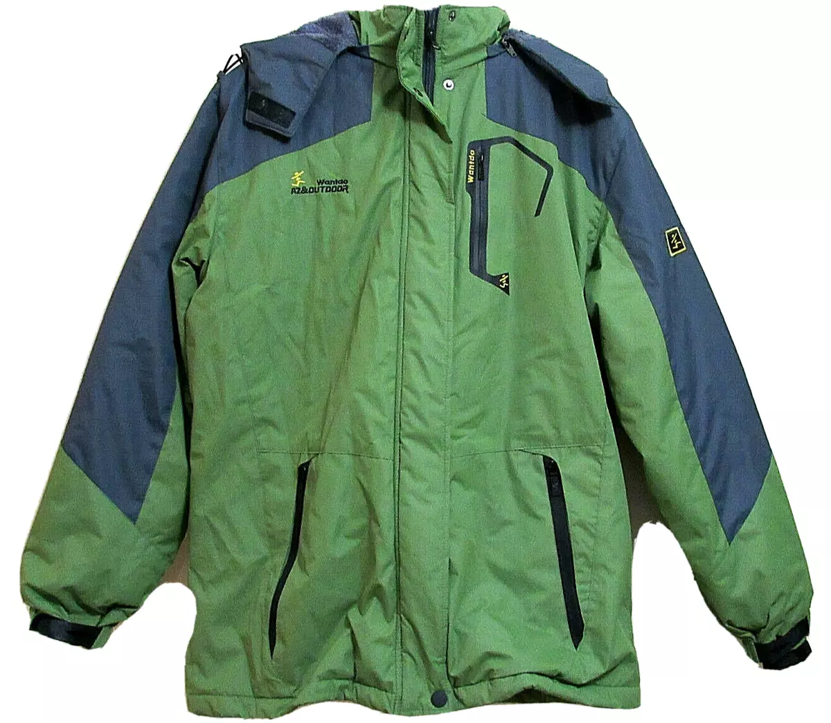 Mens XL Hooded Mountain Ski Jacket Parka Green w Navy Blue Fleece Lining  Wantdo | eBay