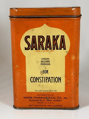 SARAKA FOR HABITUAL CONSTIPATION TIN EMPTY SCHERING CORP. BLOOMFIELD NEW JERSEY