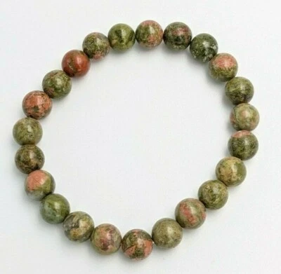 NC BRACELET PIERRE NATURELLE POLIE JASPE UNAKITE calme amitié foie coeur 8mm AA