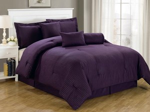7 Piece Queen Size Luxurious Comforter Set Bedding Purple