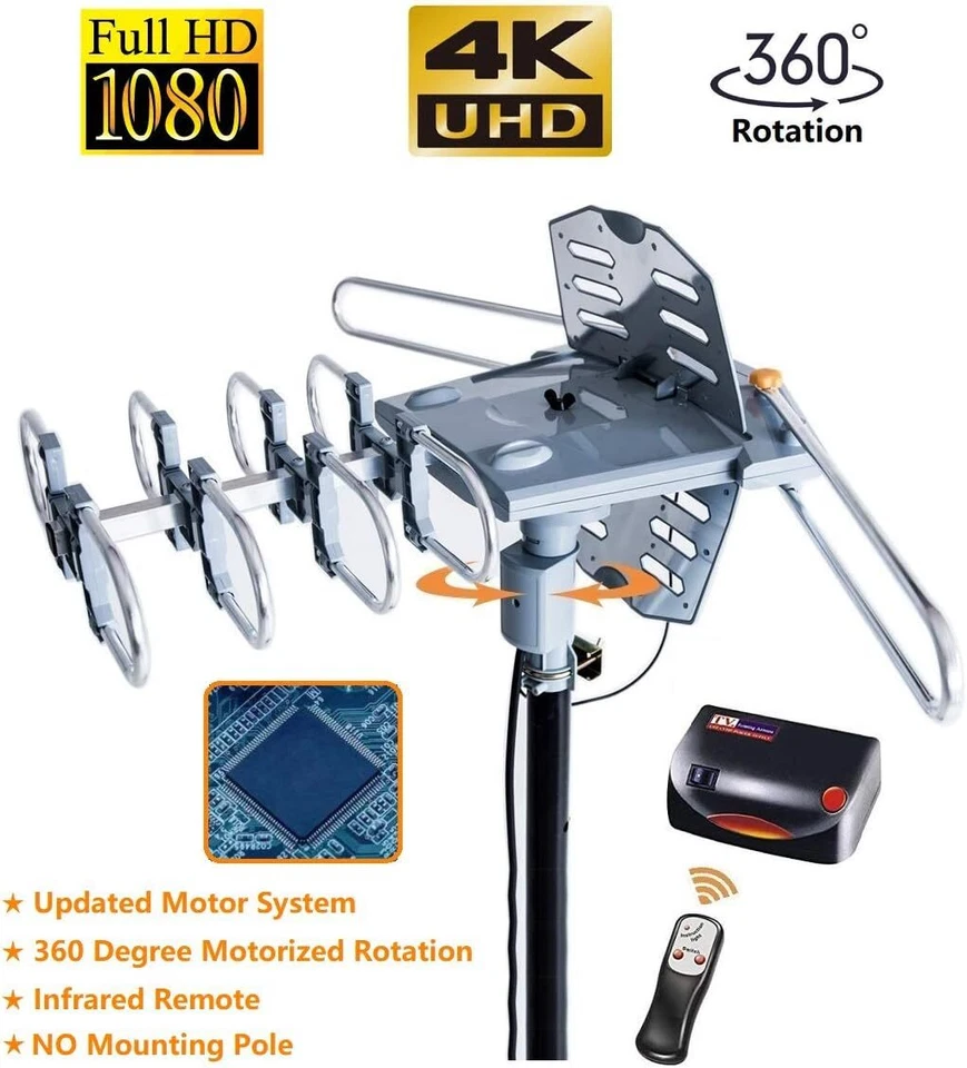 Antena HDTV digital amplificada para exteriores 150 millas largo alcance rotación 360° Foto 2 de 4