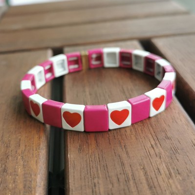 Roxanne Assoulin All Heart Gold Enameled Stretch Bracelet Pink White