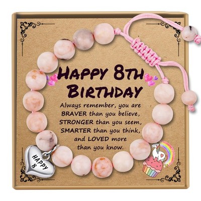 Sereney 8 Year Old Girl Birthday Gift, Adjustable Beaded 8th 7 inches, pink