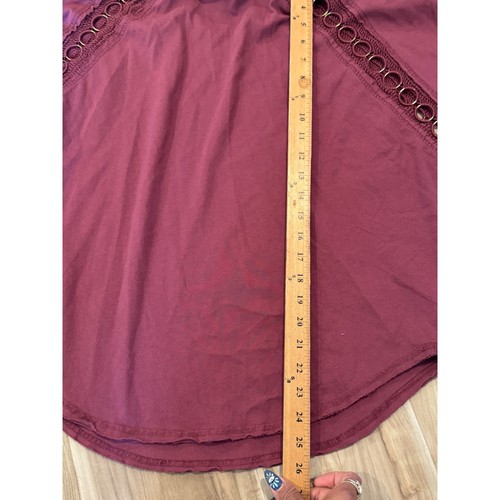 Free People XS Top Eyelet Knit Burgundy Cropped Flowy Oversized Boho Blouse b1 - Picture 6 of 7