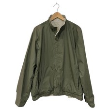 Lands' End Reversible Cotton Bomber Jacket Mens L 42-44 Green Beige Full Zip