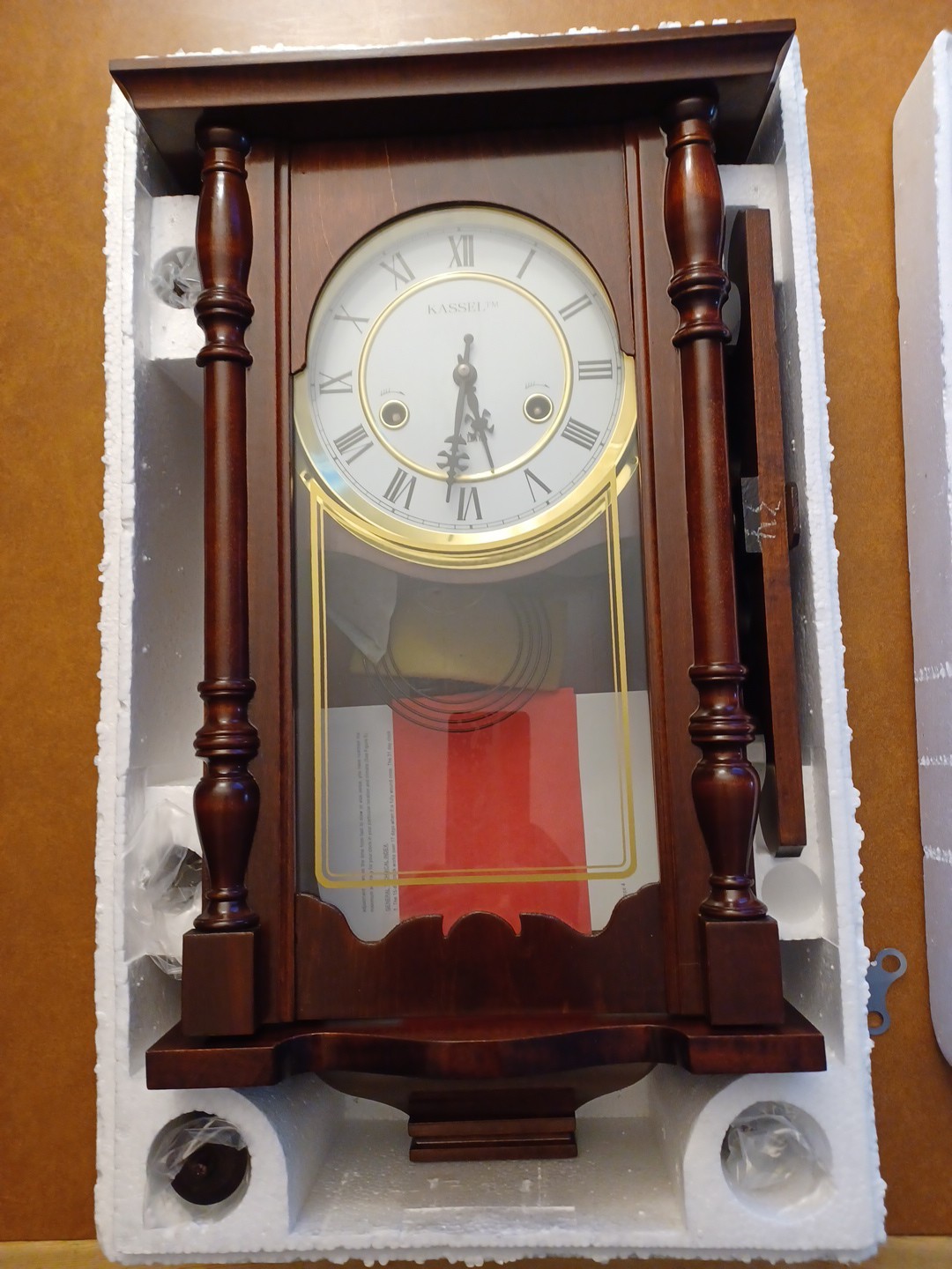 Vintage Kassel 31 day wind up wall clock pendulum key chiming hour Video