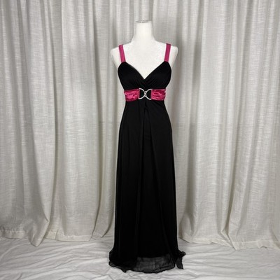 Taboo Dress Womens Medium Black Pink Colorblock Maxi Rhinestone Bow Formal  | eBay