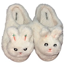 Moon Cake Womens Plush Bunny Slippers-Cream-Size 7/8-GUC