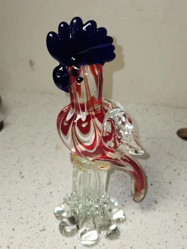 Vintage Murano Art Glass Parrot Bird Figurine Italian Blue Hand Blown