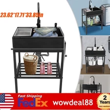 ‎Freestanding Kitchen Sink Stainless Steel Sink w/ Faucet & Water Inlet Pipes