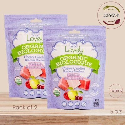 Lovely, Organic Sour Chewy Candies - Gluten Free Candy, No Dyes, Pack of 2