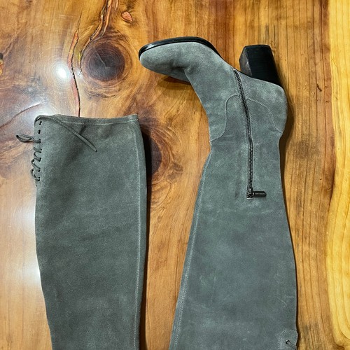 Donald J Pliner Women's Over Knee Boots 7M Suede gray Block Heel Lace up Tall - Picture 6 of 11