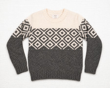 Zara Boys Knit Crewneck Sweater Gray White Diamond Pattern Size 11-12